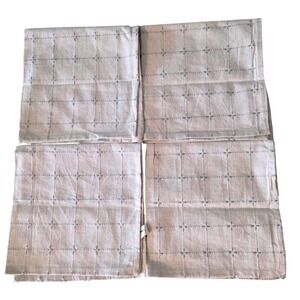 Domain Cotton Flax Napkins Set of 4 Tan Silver Metallic Grid Flax Cotton Blend